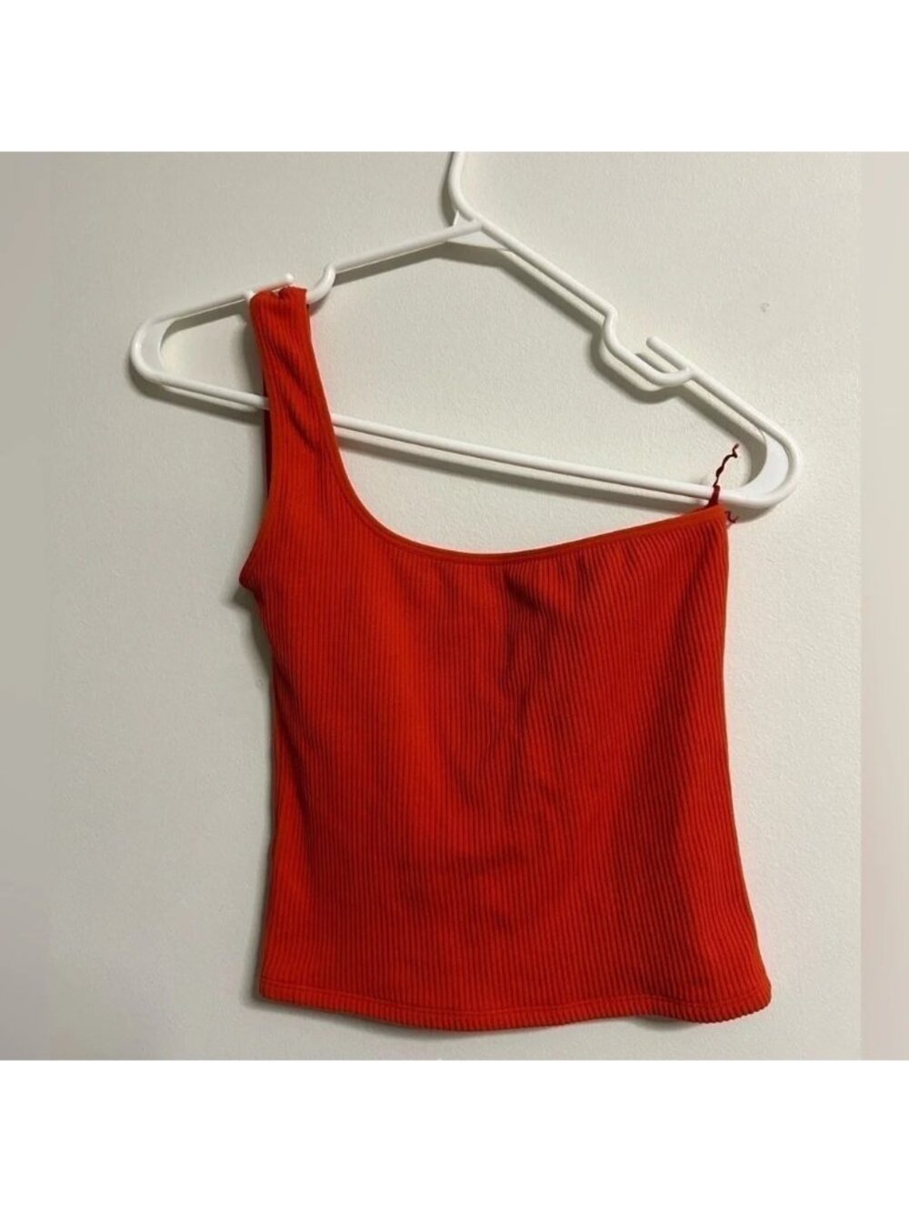Dynamite Orange Ribbed One Shoulder Tank Top